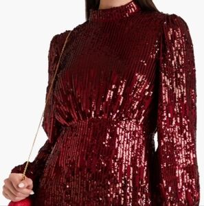 RIXO Red Mock Neck Mini Dress for Cocktail